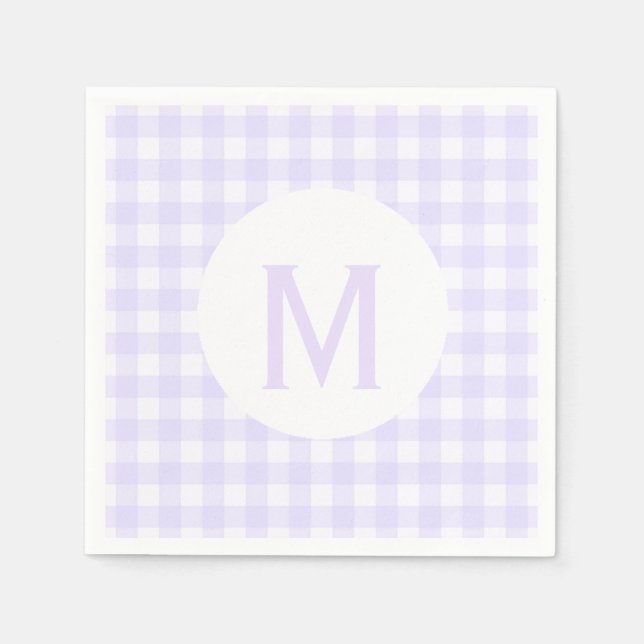 Einfache Basic Pale Lavender Gingham Monogram Serviette (Vorderseite)