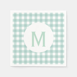Einfache Basissage Green Gingham Monogram Serviette