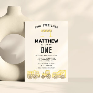 Einfache Baufahrzeuge zum ersten Geburtstag Einladung