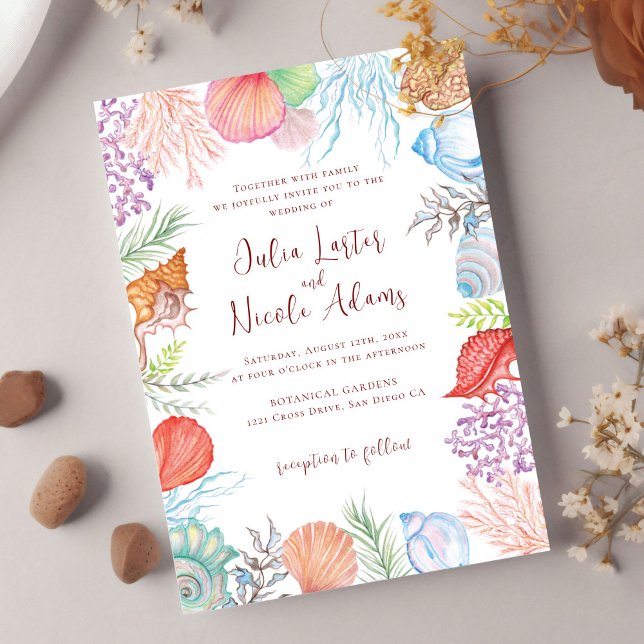 Einfache Beach Ocean Seashell Foto Hochzeit Einladung (Von Creator hochgeladen)