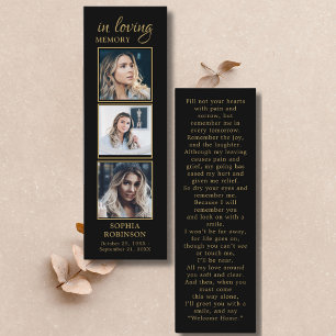 Einfache Beerdigung 3 Foto Gold Black Prayer Card Mini Visitenkarte