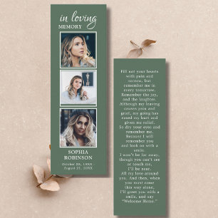 Einfache Beerdigung 3 Foto Sage Green Prayer Card Mini Visitenkarte