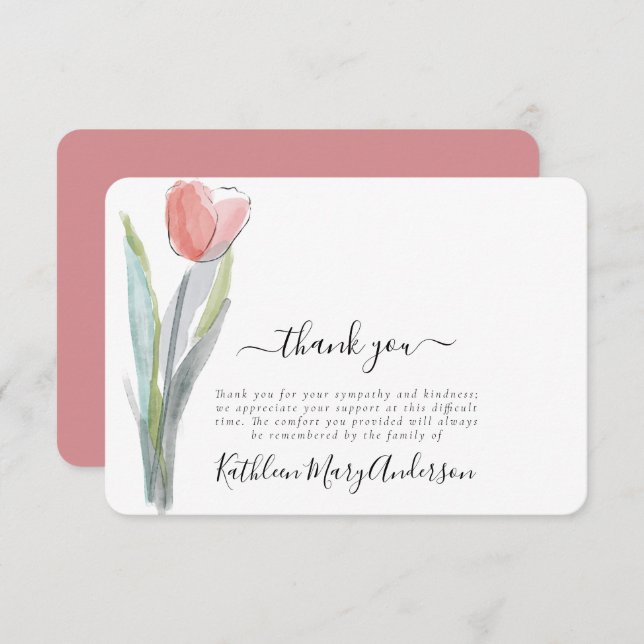 Einfache Beerdigung der Wasserfarbe Tulip Dankesch Dankeskarte (Vorne/Hinten)