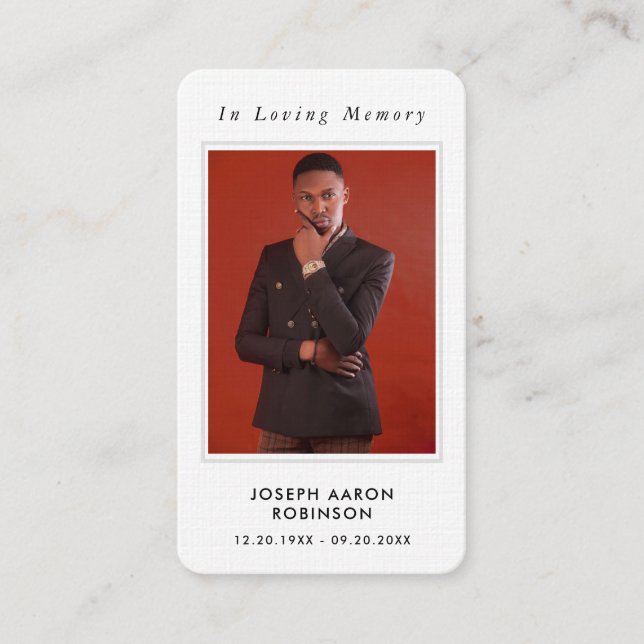 Einfache Beerdigung Foto Beileid Gedenkkarte Visitenkarte (Vorderseite)