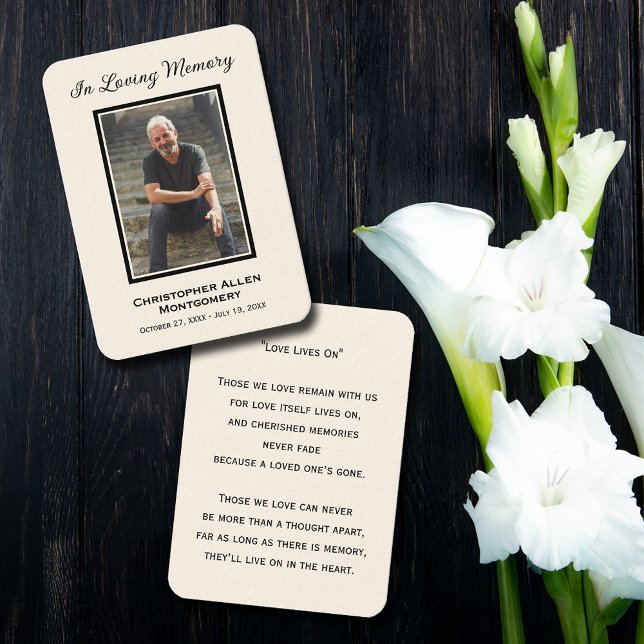 Einfache Beerdigung Foto Beileid Gedenkkarte Visitenkarte (Simple funeral photo memorial keepsake bookmark prayer cards with a poem or prayer on the back)