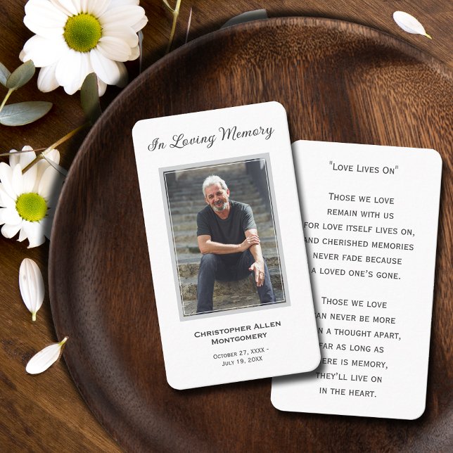 Einfache Beerdigung Foto Beileid Gedenkkarte Visitenkarte (SMALL 3.5" x 2" photo funeral memorial cards, details on front, poem or prayer on back)