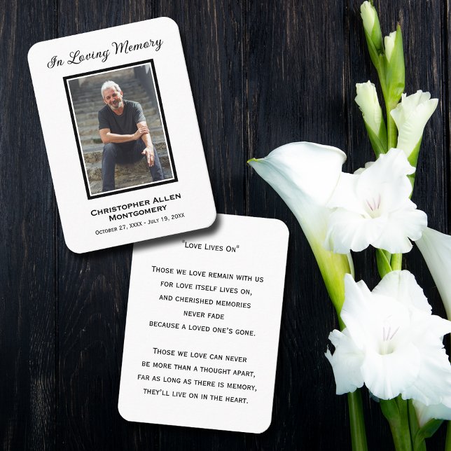 Einfache Beerdigung Foto Beileid Gedenkkarte Visitenkarte (Simple funeral photo memorial keepsake bookmark prayer cards with a poem or prayer on the back)