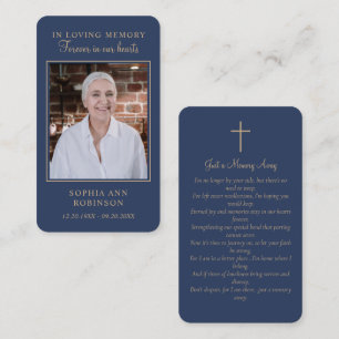 Einfache Beerdigungskarte Foto Blue Prayer Card Visitenkarte
