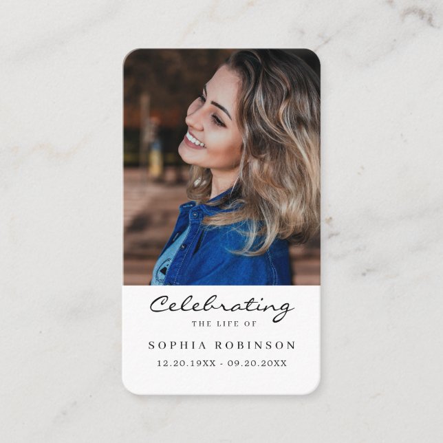 Einfache Beerdigungskarte Foto Visitenkarte (Vorderseite)