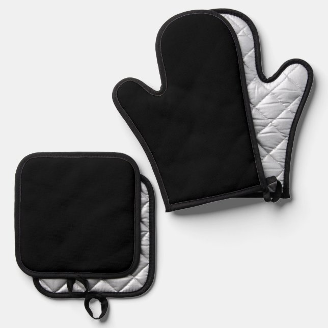 Einfache Behörde® Schwarz Ofenhandschuh & Topflappen-Set (Vorderseite/Rückseite)
