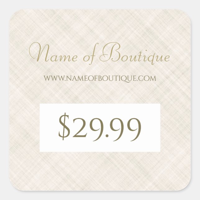 Einfache Beige Boutique Muster Preis Quadratischer Aufkleber (Vorderseite)