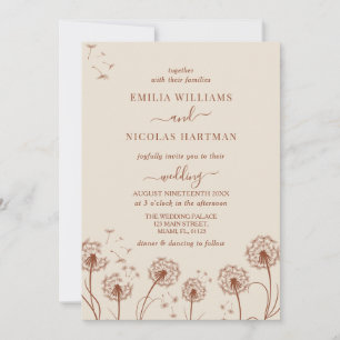 Einfache Beige Braune Wildblumen-Hochzeit Einladung