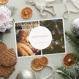Einfache beige Collage Weihnachtsfotokarte Dankeskarte
