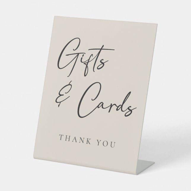 Einfache Beige Elegante Hochzeitsgeschenke und Kar Sockelschild (Vorderseite)