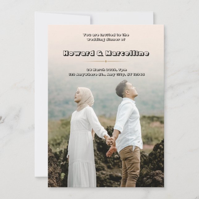 Einfache Beige Hochzeitsfeier mit Atemberaubendem  Einladung (Vorderseite)