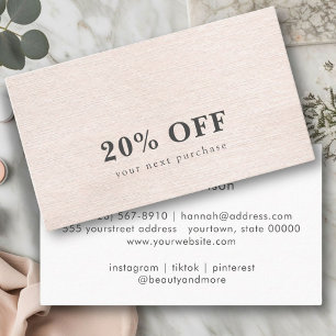 Einfache Beige Moderne Minimalistische Discount-Ka Visitenkarte