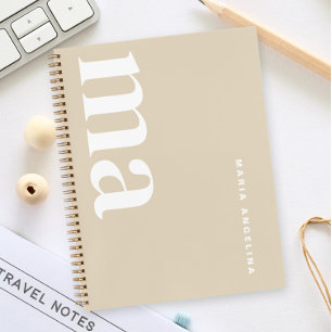 Einfache Beige Monogramm Notizbuch