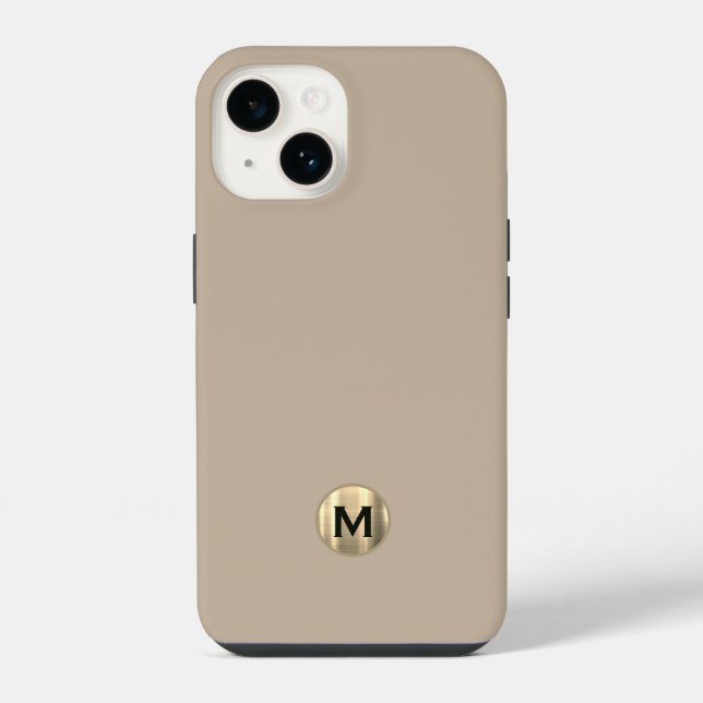 Einfache Beige-Pinselgoldmonogramm iPhone Hülle (Rückseite)