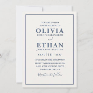 Einfache Beige Staubblaue Minimalistische Hochzeit Einladung