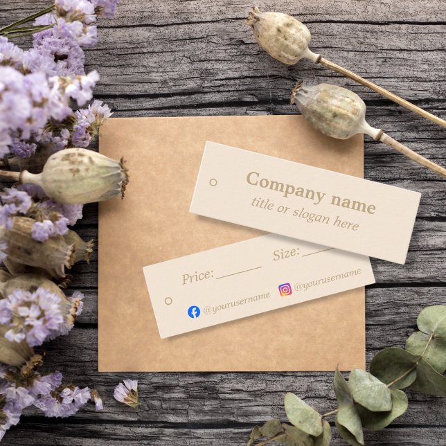 Einfache beigefarbene minimalistische Preismarke Mini Visitenkarte (Von Creator hochgeladen)