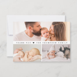 Einfache, benutzerdefinierte 3 Fotos Babydusche Dankeskarte