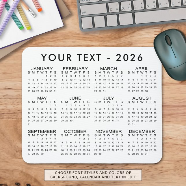 Einfache benutzerdefinierte Farben für 2026 Kalend Mousepad (Von Creator hochgeladen)