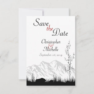 Einfache Bergszene Schwarze, Weiße und Rote Hochze Save The Date