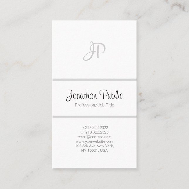 Einfache Berufliche Elegant Monogram White Modern Visitenkarte (Vorderseite)
