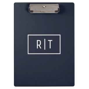 Einfache Berufliche Monogram Navy White Border Klemmbrett