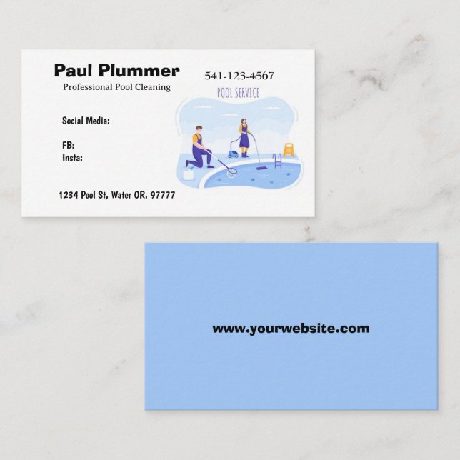 Einfache Berufliche Poolreinigung Business Cards Visitenkarte (Vorne/Hinten)