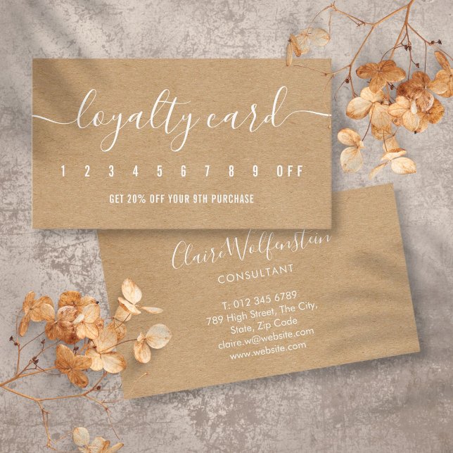 Einfache Berufliche Rustikale Kraft Elegantes Skri Treuekarte (Simple Professional Rustic Kraft Elegant Script Loyalty Card)
