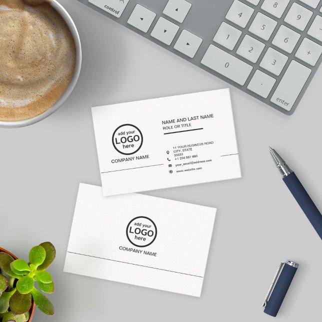 Einfache Berufliche Schwarzweiß-Logos hinzufügen Visitenkarte (Von Creator hochgeladen)