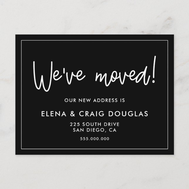 Einfache bewegliche Ankündigung schwarzer Postkart Postkarte (Vorderseite)