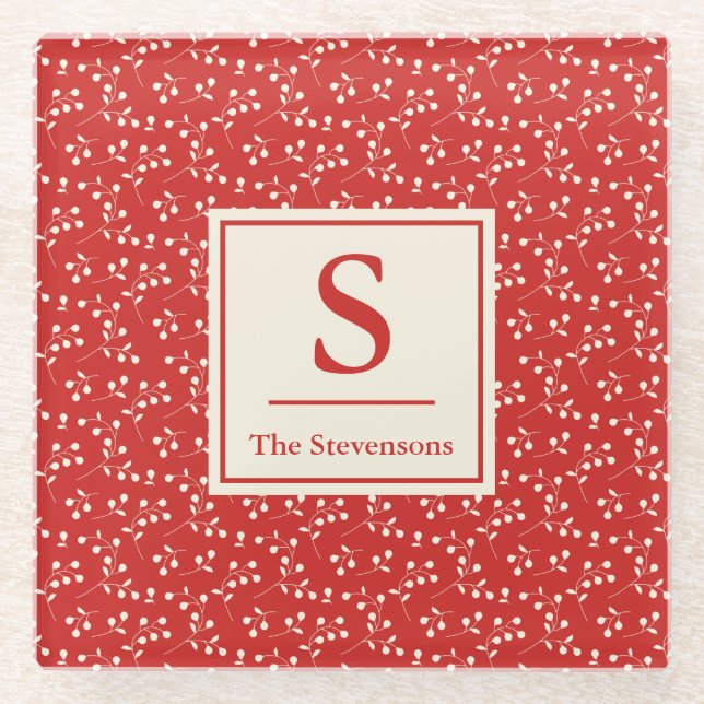 Einfache Bezeichnung des Vintagen roten Botanische Glasuntersetzer (Vorderseite)