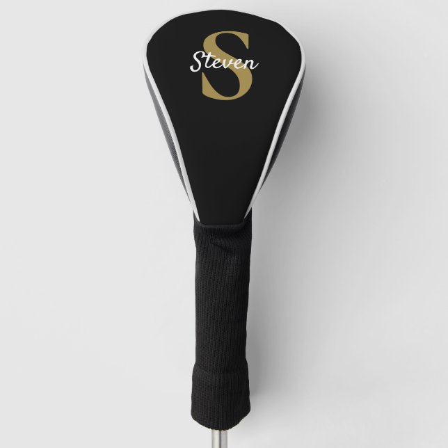 Einfache Bezeichnung für Schwarz und Gold Monogram Golf Headcover (Vorderseite)