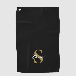 Einfache Bezeichnung für Schwarz und Gold Monogram Golfhandtuch