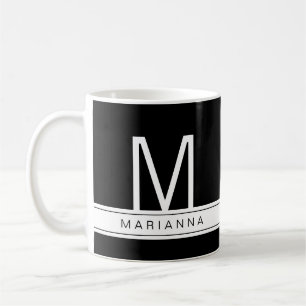 Einfache Bezeichnung für Schwarz-weißes Monogramm Kaffeetasse