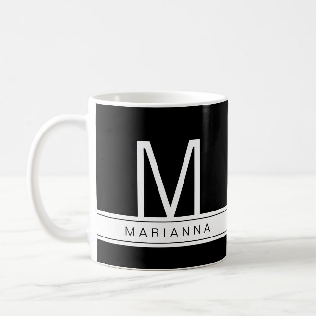 Einfache Bezeichnung für Schwarz-weißes Monogramm Kaffeetasse (Links)