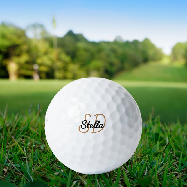 Einfache Bezeichnung von Schwarzen-Gold-Monogramm Golfball (Von Creator hochgeladen)