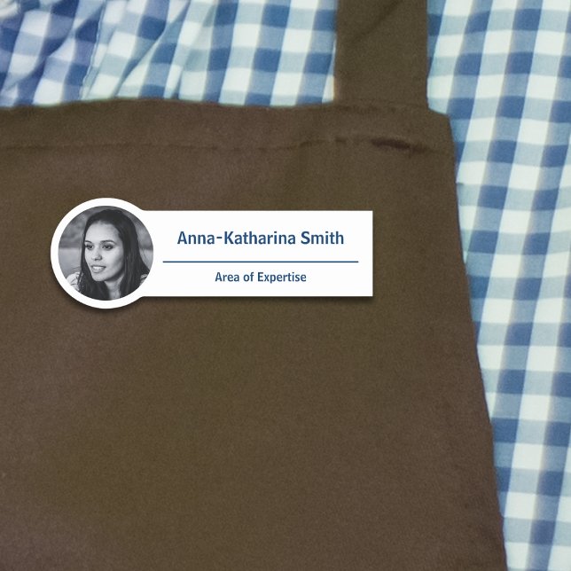 Einfache Bildkompetenz Blau Namensschild (Simple Profile Image Expertise Blue White Name Tag)