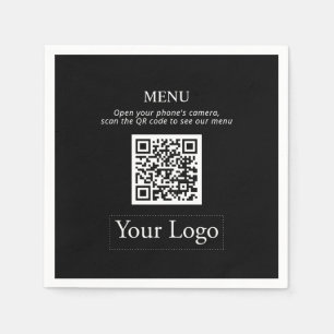 Einfache Black Business Logos und QR-Code-Menü Nap Serviette