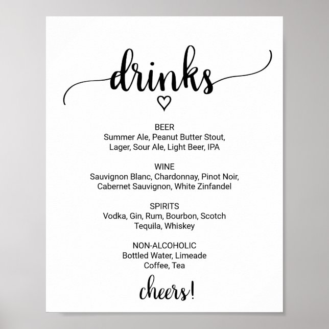 Einfache Black Calligraphy Drink Menu-Zeichen Poster (Vorne)