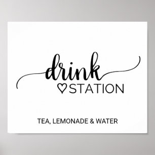 Einfache Black Calligraphy Wedding Drink Station Poster