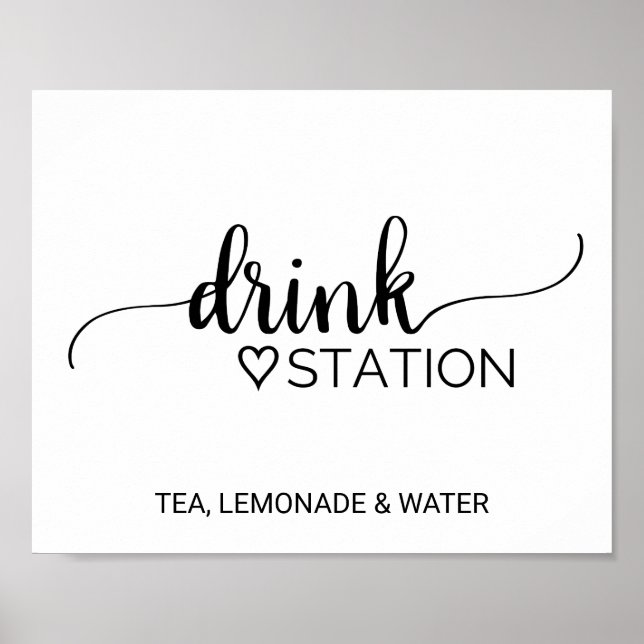 Einfache Black Calligraphy Wedding Drink Station Poster (Vorne)