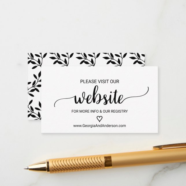 Einfache Black Calligraphy Wedding Website Card Begleitkarte (Vorderseite/Rückseite Beispiel)