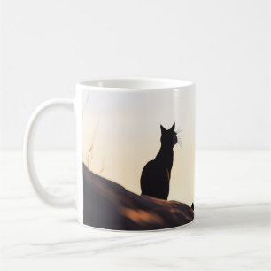 Einfache Black Cat Silhouette Sunset Sky Benutzerd Kaffeetasse