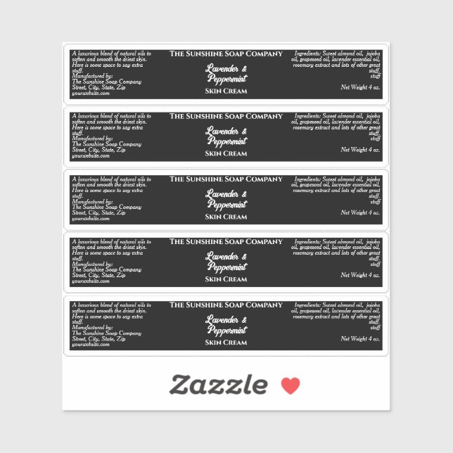 Einfache Black Cosmetics Jar Label 0,75" x 4,0" (Blatt)