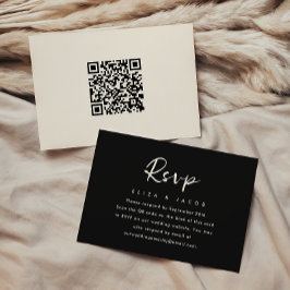 Einfache Black Cream Wedding RSVP Skript QR Code Karte