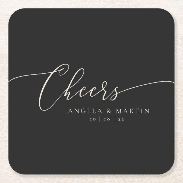 Einfache Black Cream Wedding Square Paper Unterset Rechteckiger Pappuntersetzer (Vorderseite)