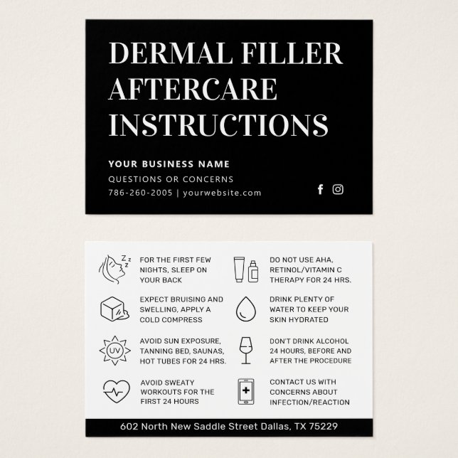 Einfache Black Dermal Filler Aftercare Advisor Car (Vorne & Hinten)